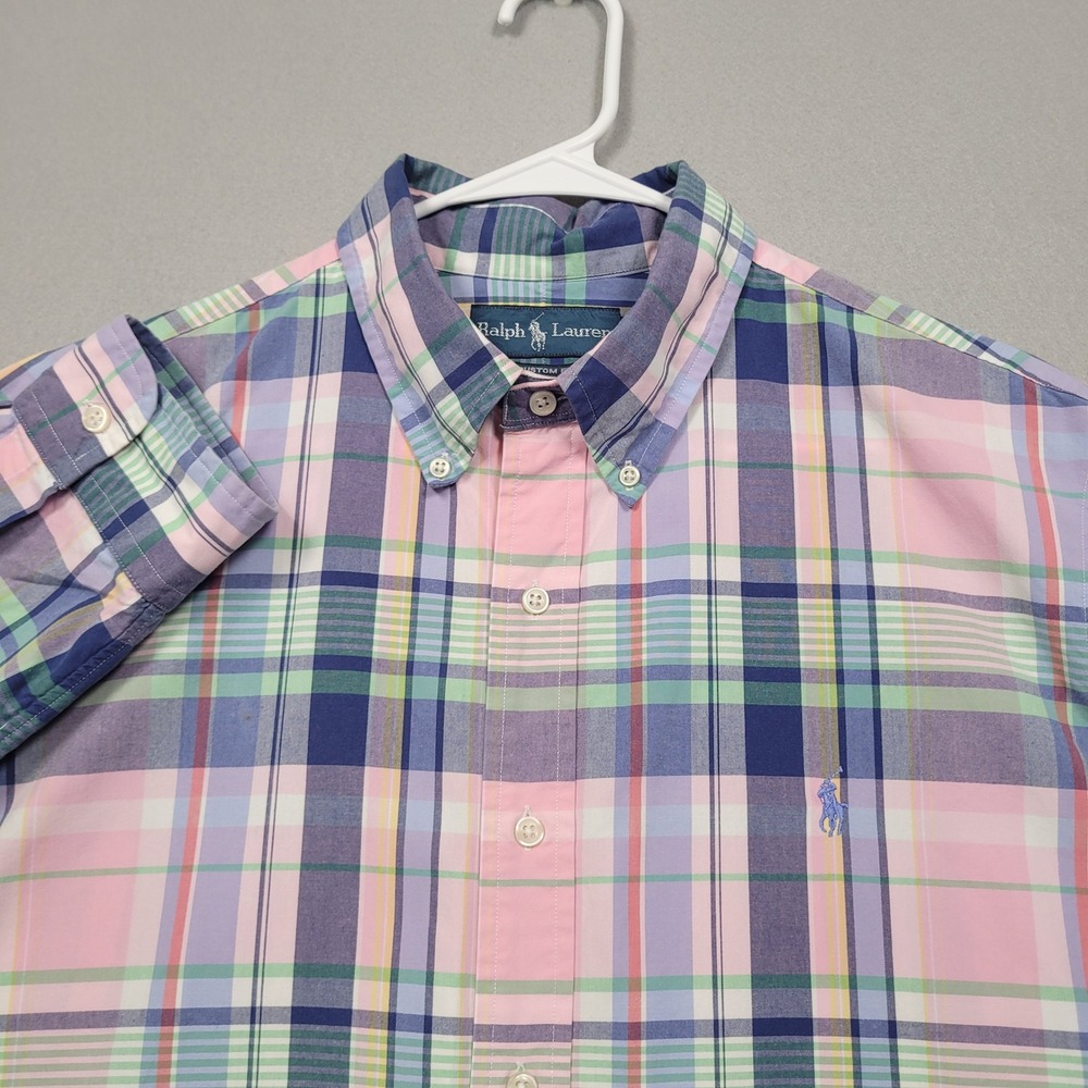 Polo Ralph Lauren Mens Custom Fit Plaid Button Down Shirt XL Pink Blue Green